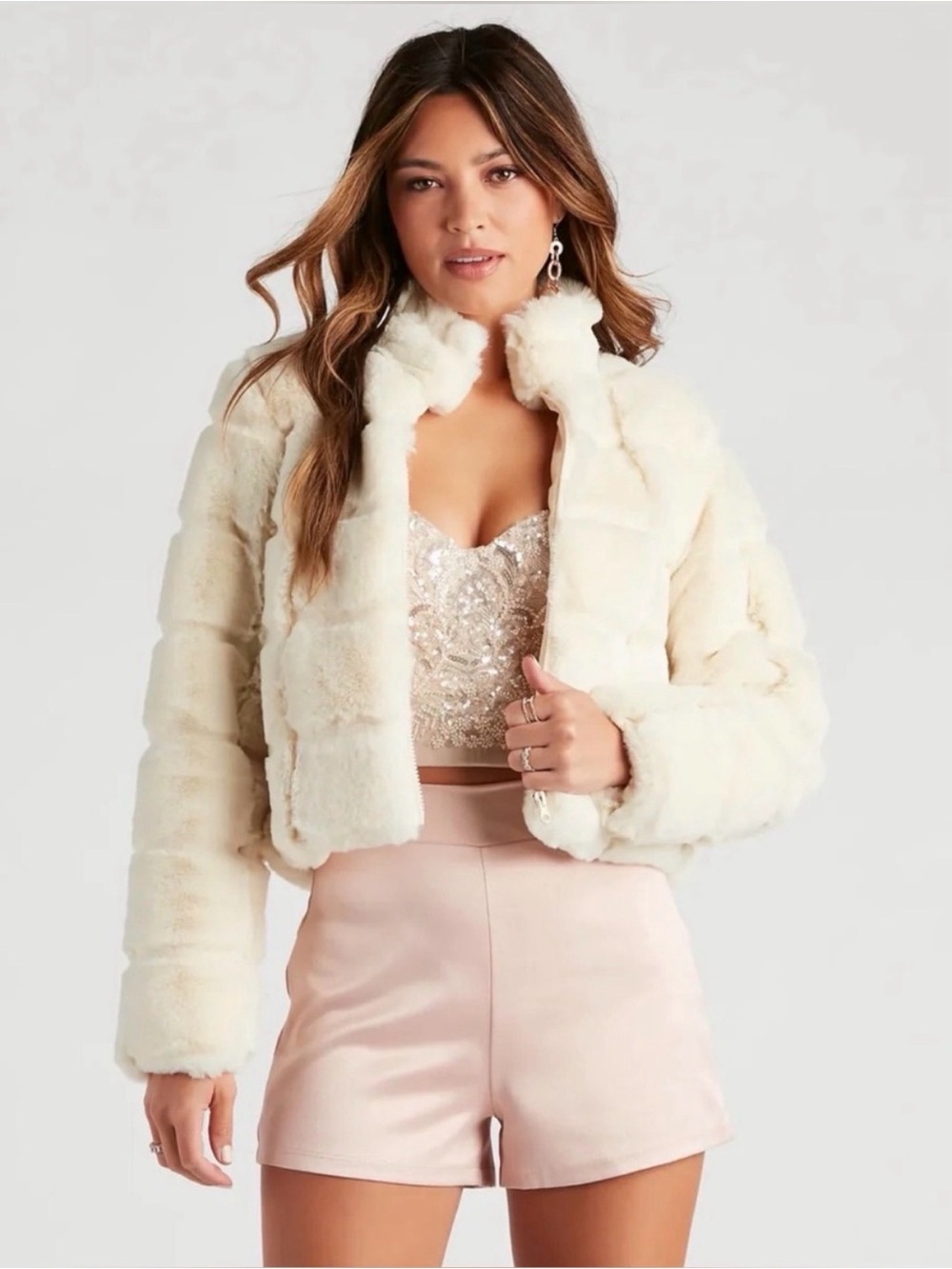 Faux fur cream coat